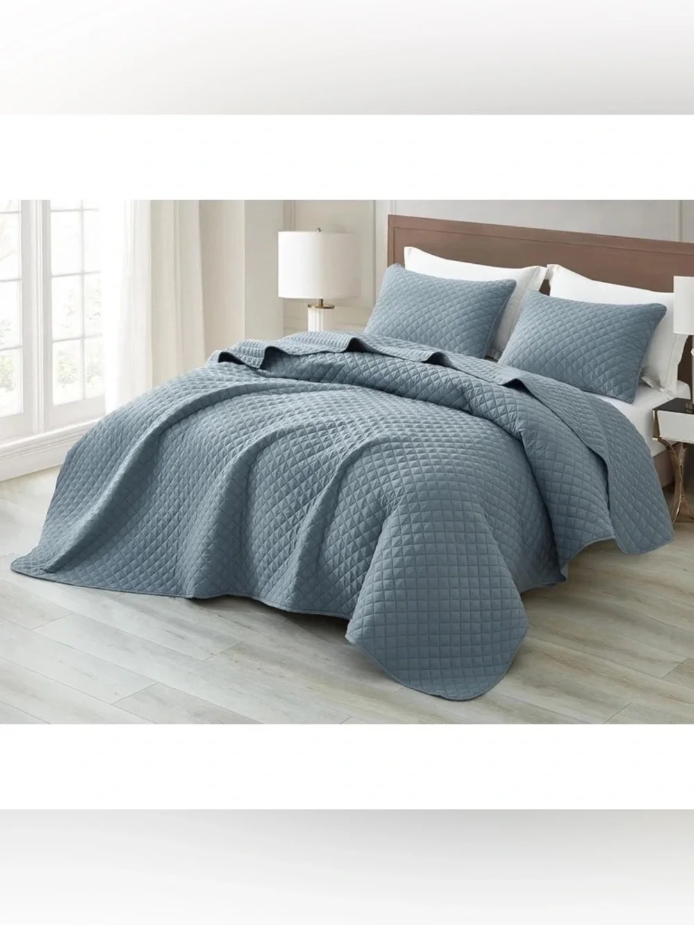 Light Blue Quilted king 3 piece Bedspread Set -